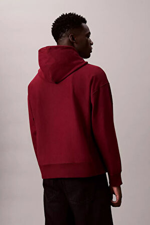 Erkek Regular Fit Monogram Logolu Kapüşonlu Sweatshirt - Bordo | L