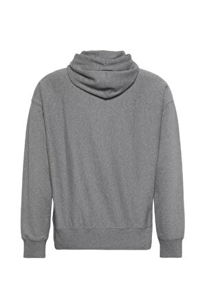 Erkek Rahat Kalıp Kapüşonlu Sweatshirt - Gri Melanj | M