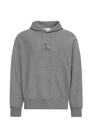 Erkek Rahat Kalıp Kapüşonlu Sweatshirt - Gri Melanj | XL