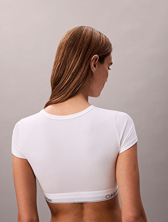 CALVIN KLEIN Kadın Marka Logolu Beyaz Elastik Bantlı Beyaz T-Shirt LV00QF8495 100