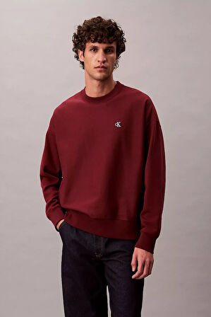 Erkek Rahat Kalıp Bisiklet Yaka Sweatshirt - Bordo | L
