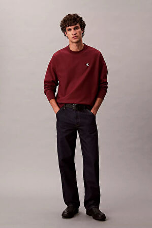 Erkek Rahat Kalıp Bisiklet Yaka Sweatshirt - Bordo | L