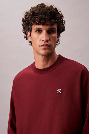 Erkek Rahat Kalıp Bisiklet Yaka Sweatshirt - Bordo | L