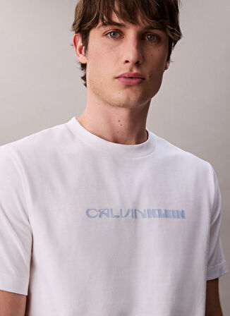 Calvin Klein Jeans Bisiklet Yaka Baskılı Beyaz Erkek T-Shirt LV04RD807GYAA SS 20S TC CK STACK GR
