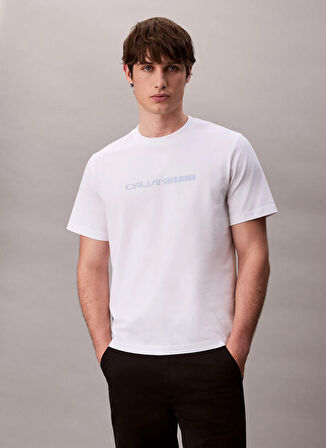 Calvin Klein Jeans Bisiklet Yaka Baskılı Beyaz Erkek T-Shirt LV04RD807GYAA SS 20S TC CK STACK GR
