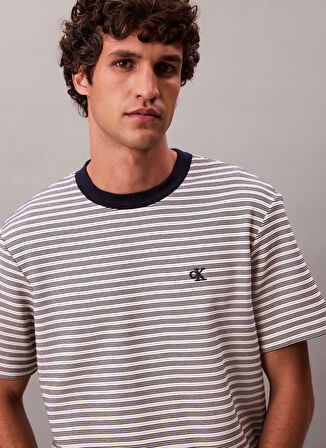 Calvin Klein Bisiklet Yaka Beyaz Erkek T-Shirt LV04LD204G67U_SS STRIPED OTTOMAN TE