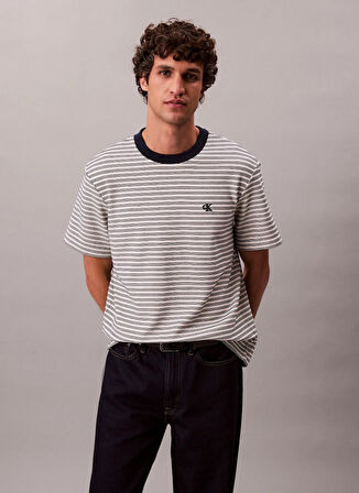 Calvin Klein Bisiklet Yaka Beyaz Erkek T-Shirt LV04LD204G67U_SS STRIPED OTTOMAN TE