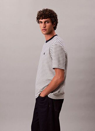 Calvin Klein Bisiklet Yaka Beyaz Erkek T-Shirt LV04LD204G67U_SS STRIPED OTTOMAN TE