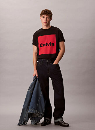 Calvin Klein Jeans Bisiklet Yaka Baskılı Siyah Erkek T-Shirt LV04RD813GUB1 SS 16S IO CALVIN BOX