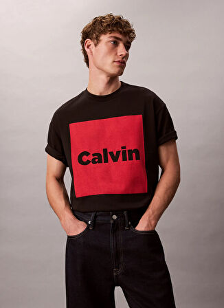 Calvin Klein Jeans Bisiklet Yaka Baskılı Siyah Erkek T-Shirt LV04RD813GUB1 SS 16S IO CALVIN BOX