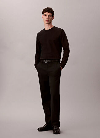 Calvin Klein Bisiklet Yaka Siyah Erkek T-Shirt LV04LD202GUB1_LS LUXE INTERLOCK COT