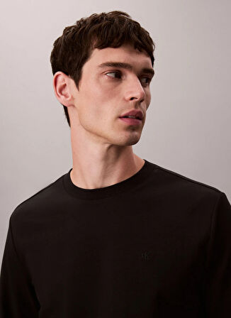 Calvin Klein Bisiklet Yaka Siyah Erkek T-Shirt LV04LD202GUB1_LS LUXE INTERLOCK COT