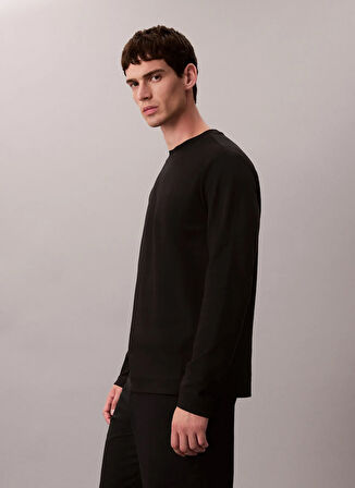 Calvin Klein Bisiklet Yaka Siyah Erkek T-Shirt LV04LD202GUB1_LS LUXE INTERLOCK COT