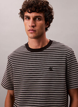 Calvin Klein Bisiklet Yaka Siyah Erkek T-Shirt LV04LD204GUB1_SS STRIPED OTTOMAN TE