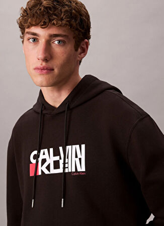 Calvin Klein Jeans Kapüşon Yaka Siyah Erkek Sweatshırt LV04RD258GUB1 LS EU 350TERRY CK RED