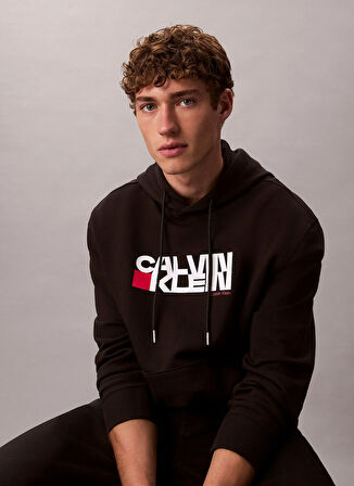 Calvin Klein Jeans Kapüşon Yaka Siyah Erkek Sweatshırt LV04RD258GUB1 LS EU 350TERRY CK RED