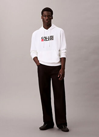 Calvin Klein Jeans Kapüşon Yaka Beyaz Erkek Sweatshırt LV04RD258GYAF LS EU 350TERRY CK RED