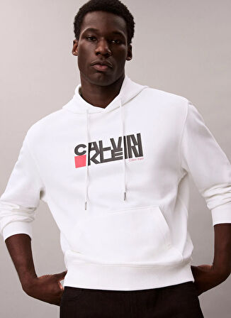 Calvin Klein Jeans Kapüşon Yaka Beyaz Erkek Sweatshırt LV04RD258GYAF LS EU 350TERRY CK RED