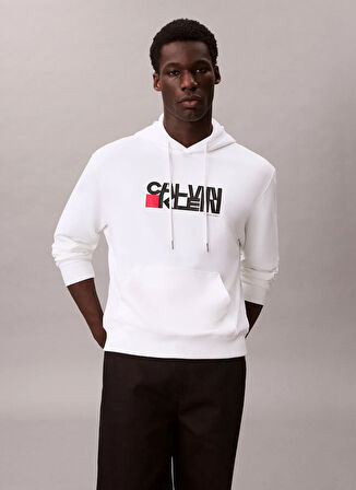 Calvin Klein Jeans Kapüşon Yaka Beyaz Erkek Sweatshırt LV04RD258GYAF LS EU 350TERRY CK RED