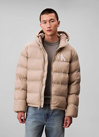 Calvin Klein Jeans Haki Erkek Mont LV04RD528GRAK LS NYLON MONOGRAM PUF