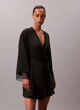Calvin Klein Düz Siyah Kadın Sabahlık ROBE