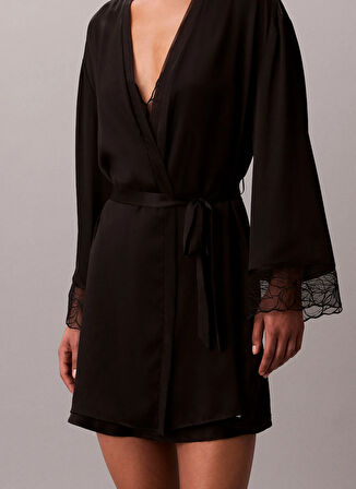 Calvin Klein Düz Siyah Kadın Sabahlık ROBE