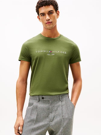 TOMMY HILFIGER Erkek Marka Logolu Organik Pamuklu Günlük Kullanıma Uygun Yeşil5 T-Shirt MW0MW11797 L01