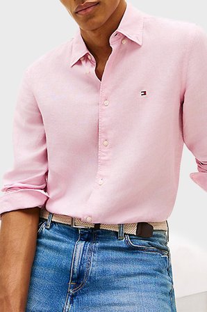 Tommy Hilfiger Keten Regular Fit Uzun Kollu Gömlek Erkek GÖMLEK MW0MW41530 TOL PEMBE