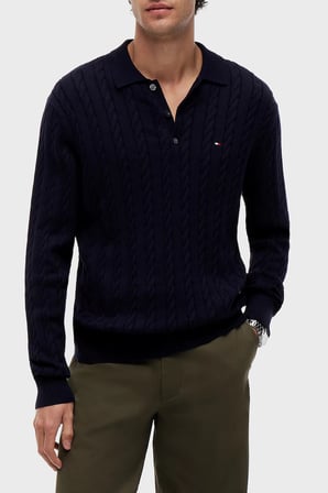 Tommy Hilfiger Örgü Desenli Triko Düğmeli Polo Yaka Kazak Erkek KAZAK MW0MW41955 DW5 LACİVERT