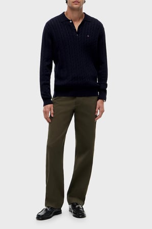 Tommy Hilfiger Örgü Desenli Triko Düğmeli Polo Yaka Kazak Erkek KAZAK MW0MW41955 DW5 LACİVERT