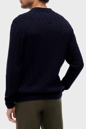 Tommy Hilfiger Örgü Desenli Triko Düğmeli Polo Yaka Kazak Erkek KAZAK MW0MW41955 DW5 LACİVERT