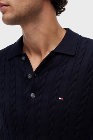 Tommy Hilfiger Örgü Desenli Triko Düğmeli Polo Yaka Kazak Erkek KAZAK MW0MW41955 DW5 LACİVERT