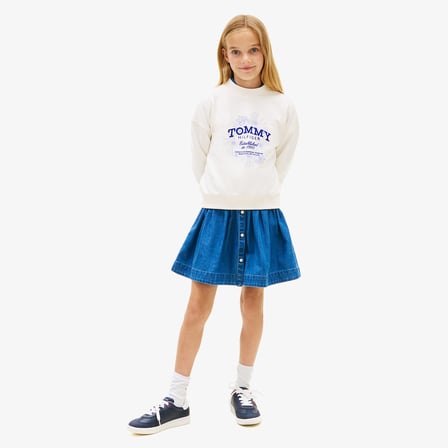 Tommy Hilfiger Flock Flower Crew Neck Çocuk Beyaz Sweatshirt