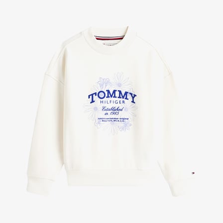 Tommy Hilfiger Flock Flower Crew Neck Çocuk Beyaz Sweatshirt