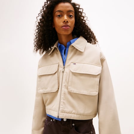 Tommy Hilfiger Cropped Workwear Kadın Bej Ceket