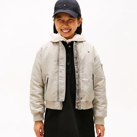 Tommy Hilfiger Washed Bomber Çocuk Bej Ceket