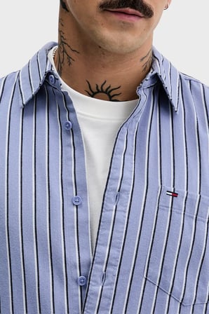 Tommy Jeans Çizgili % 100 Pamuk Relaxed Fit Uzun Kollu Gömlek Erkek GÖMLEK DM0DM22406 C5X MAVİ