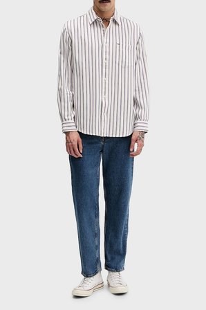 Tommy Jeans Çizgili % 100 Pamuk Relaxed Fit Uzun Kollu Gömlek Erkek GÖMLEK DM0DM22406 YBH BEYAZ