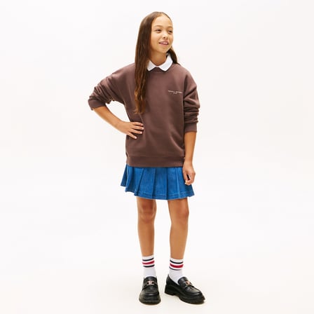 Tommy Hilfiger Mini Corp C-Neck Çocuk Kahverengi Sweatshirt