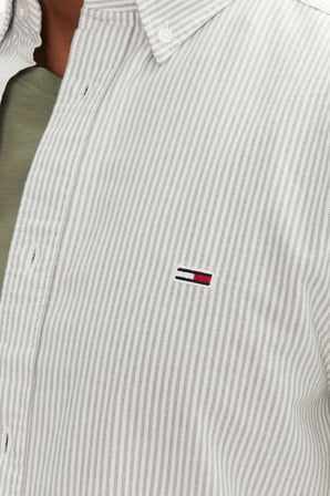 Tommy Hilfiger Çizgili % 100 Pamuk Slim Fit Uzun Kollu Gömlek Erkek GÖMLEK DM0DM20668 GY1 KOYU YEŞİL