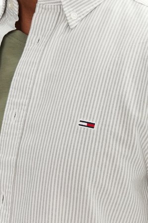 Tommy Hilfiger Çizgili % 100 Pamuk Slim Fit Uzun Kollu Gömlek Erkek GÖMLEK DM0DM20668 GY1 KOYU YEŞİL