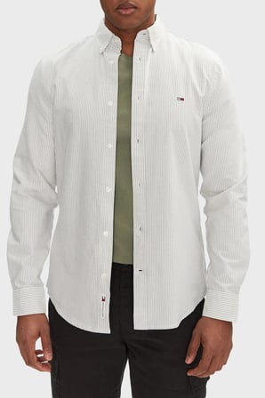 Tommy Hilfiger Çizgili % 100 Pamuk Slim Fit Uzun Kollu Gömlek Erkek GÖMLEK DM0DM20668 GY1 KOYU YEŞİL