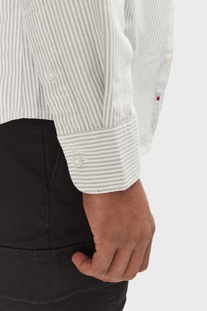 Tommy Hilfiger Çizgili % 100 Pamuk Slim Fit Uzun Kollu Gömlek Erkek GÖMLEK DM0DM20668 GY1 KOYU YEŞİL