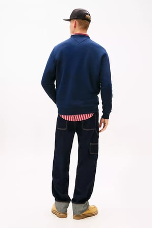 Erkek Minimal Logo Detaylı Bisiklet Yaka Sweatshirt - Lacivert | L