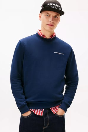 Erkek Minimal Logo Detaylı Bisiklet Yaka Sweatshirt - Lacivert | XL