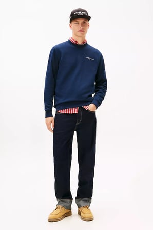 Erkek Minimal Logo Detaylı Bisiklet Yaka Sweatshirt - Lacivert | XL
