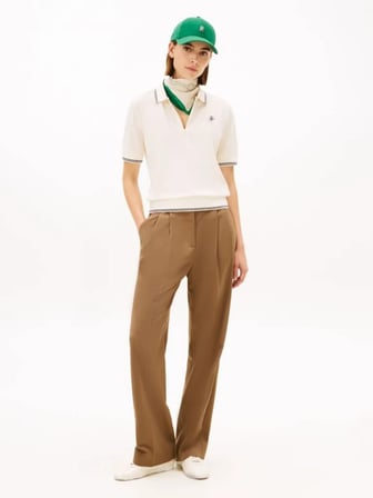 TH SCRIPT LYOCELL ZIP SS POLO Kadın Bej T-Shirt - WW0WW47853