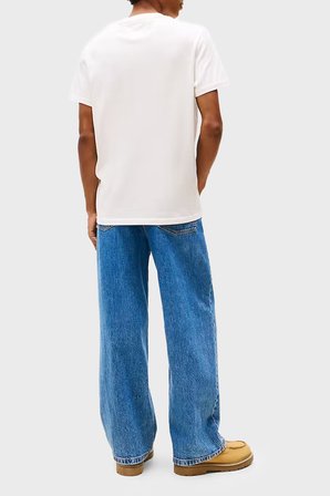 Tommy Jeans Logolu % 100 Pamuk Slim Fit Bisiklet Yaka T Shirt Erkek T SHİRT DM0DM22333 YBH BEYAZ