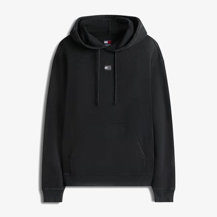 Tommy Hilfiger Relaxed Overdyed Flag Hood Erkek Siyah Sweatshirt