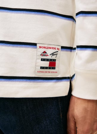 Tommy Jeans Çizgili Ekru Erkek Polo T-Shirt DM0DM228620FA Ekru Polo T-Shirt